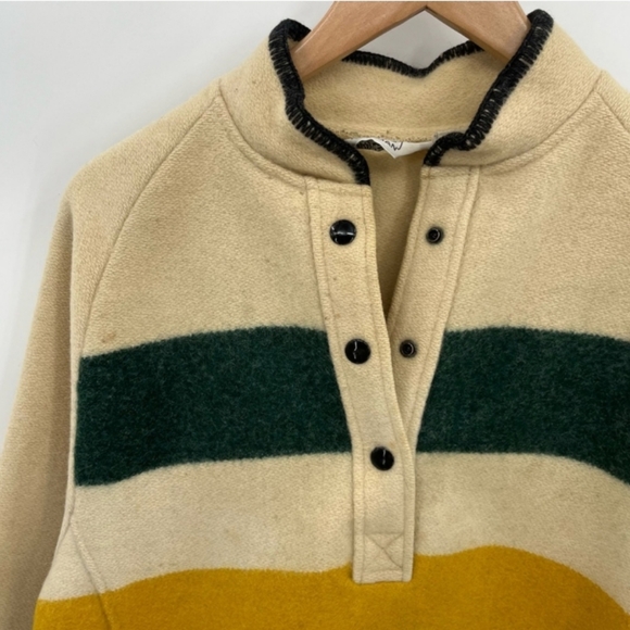 Vintage Woolrich Woman Hudson Bay Striped Pullover Snap Button Jacket - Picture 2 of 6